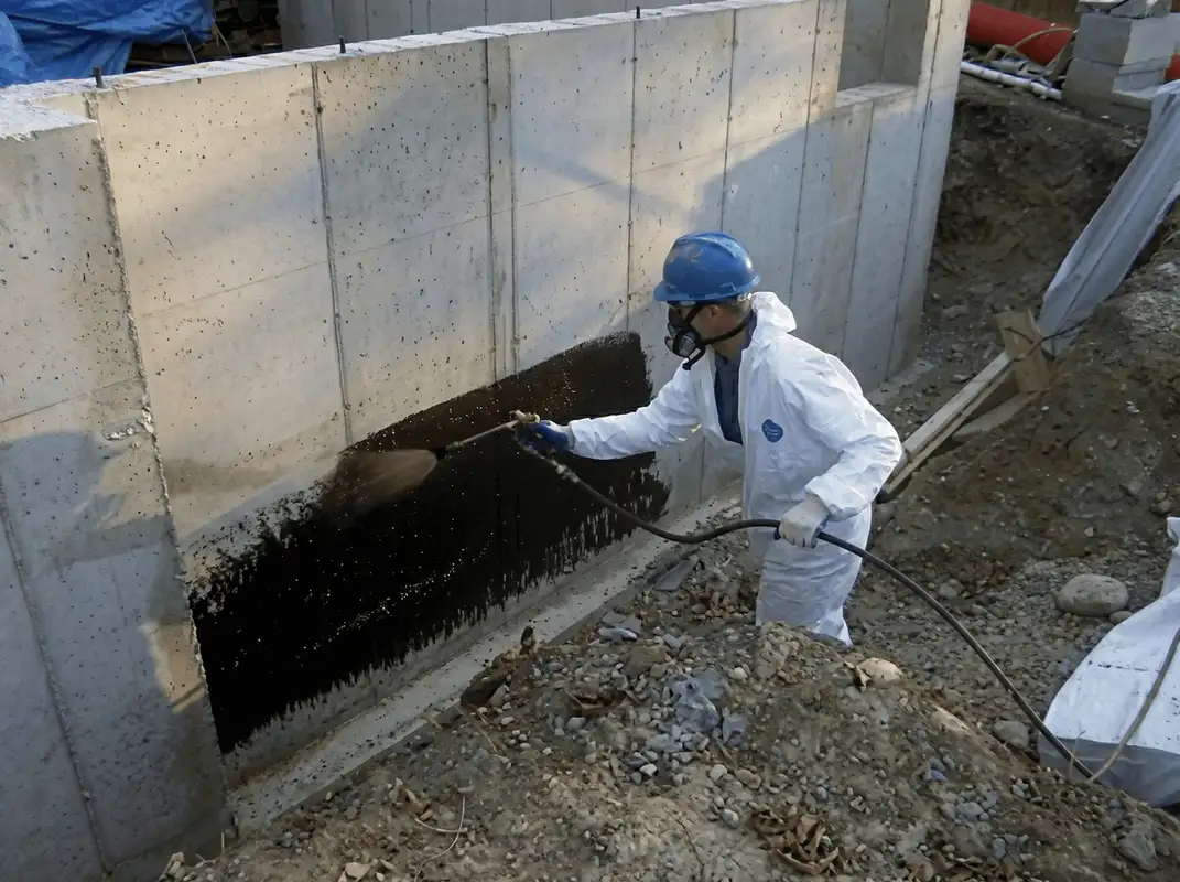 Professional waterproofing the exterior walls of the basement in Charlotte, NC