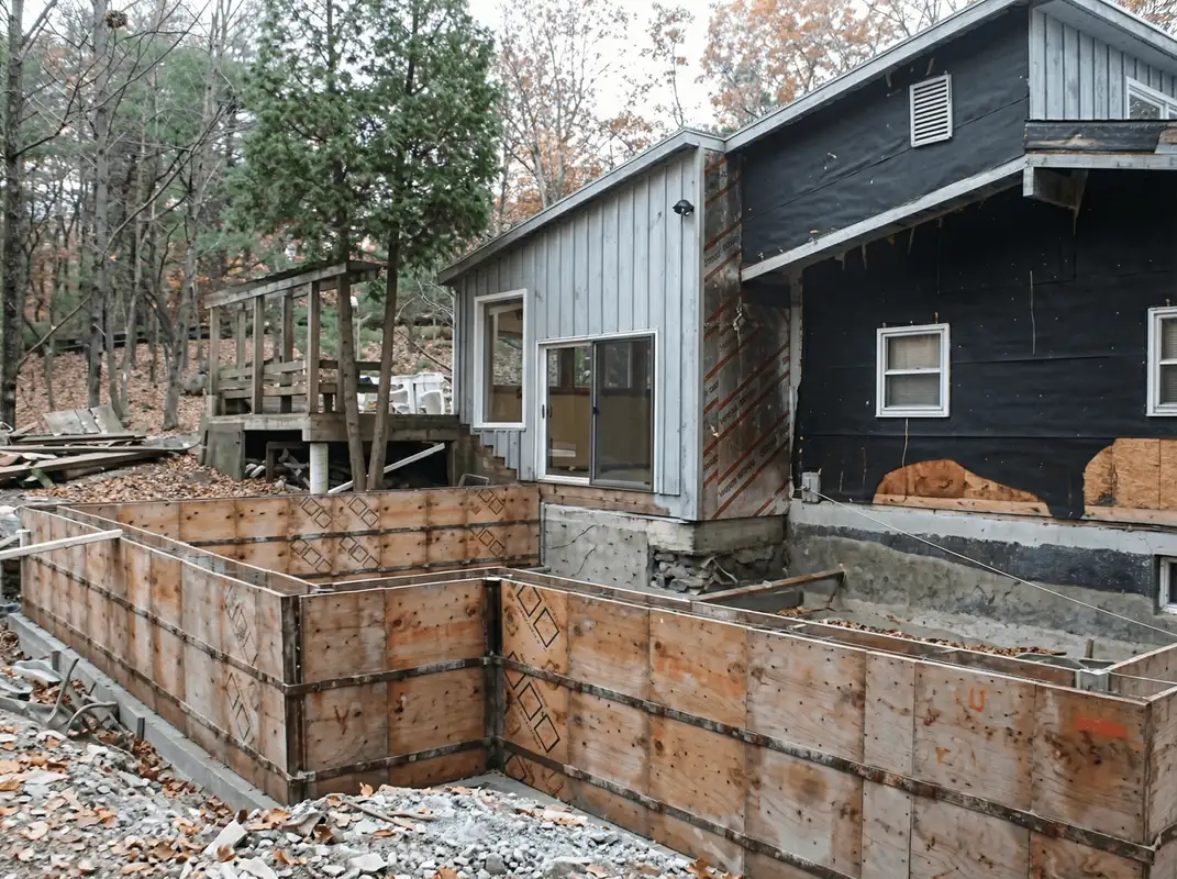 Prepared site with foundation forms for home remodeling and addition project in Charlotte, NC
